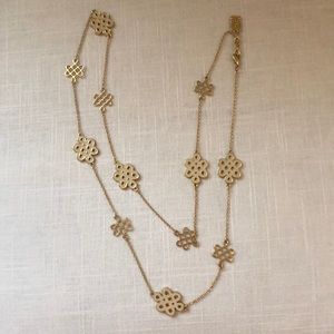 Gold long necklace with ivory enamel